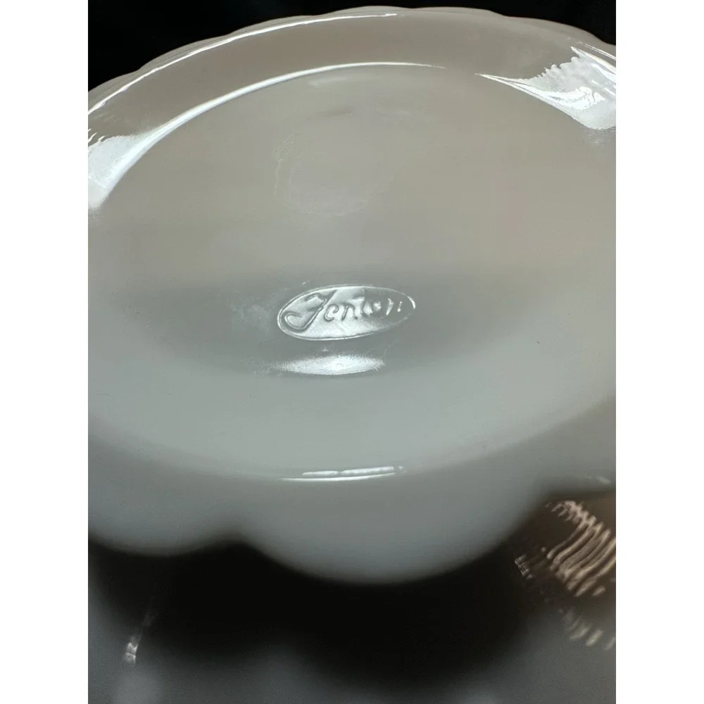Fenton Hobnail Milk Glass Fluted Edge‎ Chip and Dip Bowl Or Candle Holder